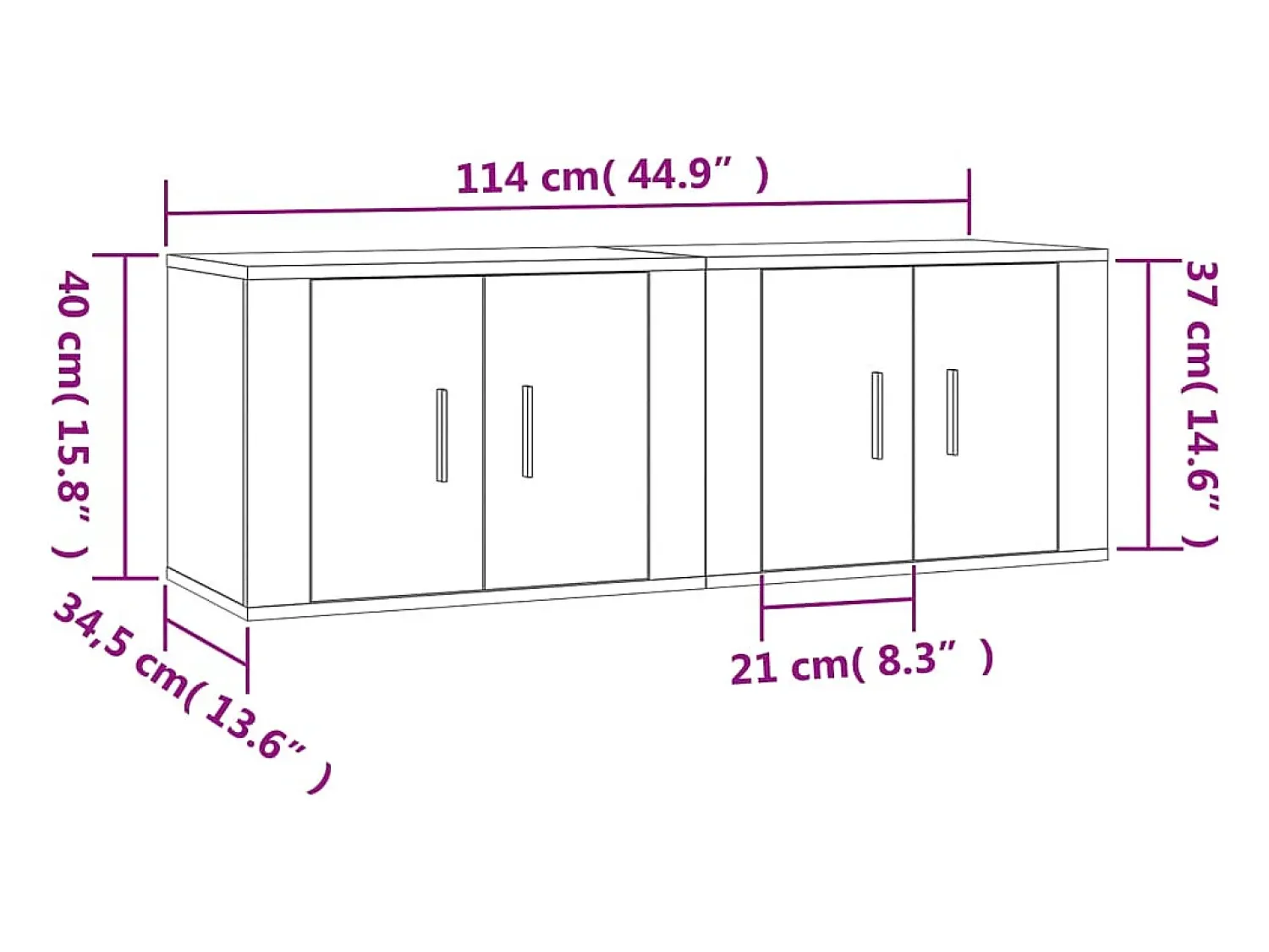 Móvel De Tv|Helloshop26 Móvel de TV multimídia para parede prateleira para TV aparador para TV para sala de jantar sala de estar quarto 2 peças Sonoma 57 x 34,5 x 40 cm cinza 02_0029015 Cinzento