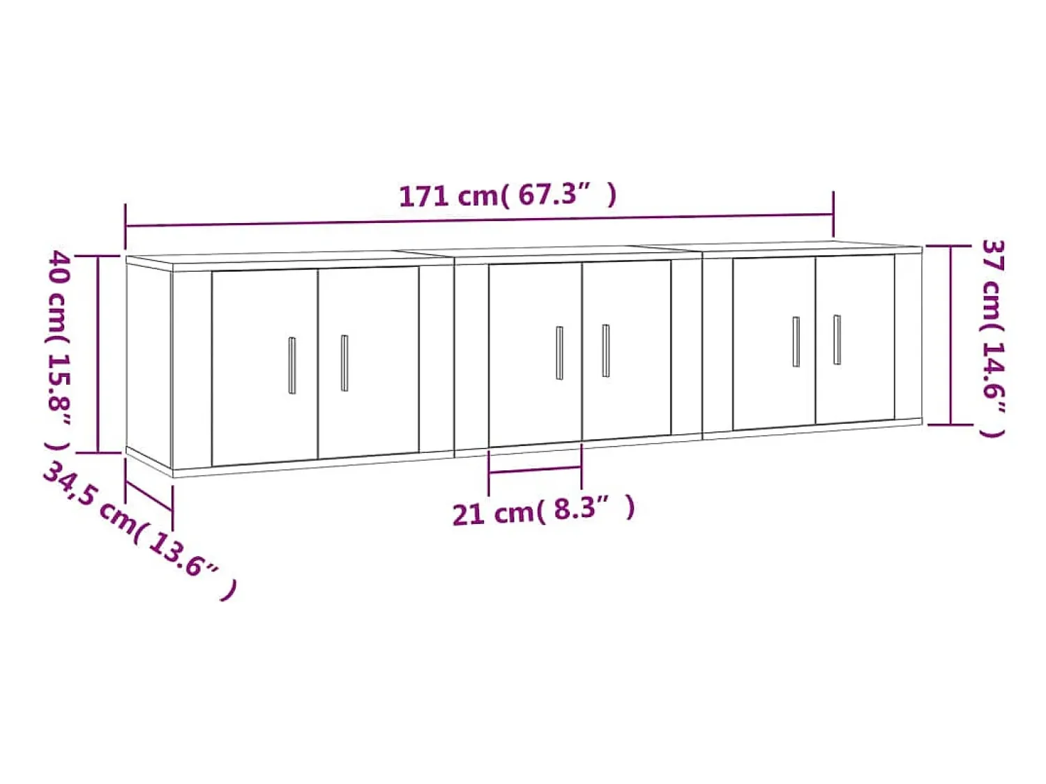 Móvel De Tv*Helloshop26 Móvel de TV multimídia para parede prateleira para TV aparador para TV para sala de jantar sala de estar quarto 3 peças Sonoma 57 x 34,5 x 40 cm cinza 02_0029050 Cinzento