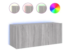 New Helloshop26 Móvel de TV multimídia prateleira de TV aparador de TV sala de jantar sala de estar quarto parede com luzes LED sonoma 100 x 35 x 41 cm cinza 02_0028038 Cinzento