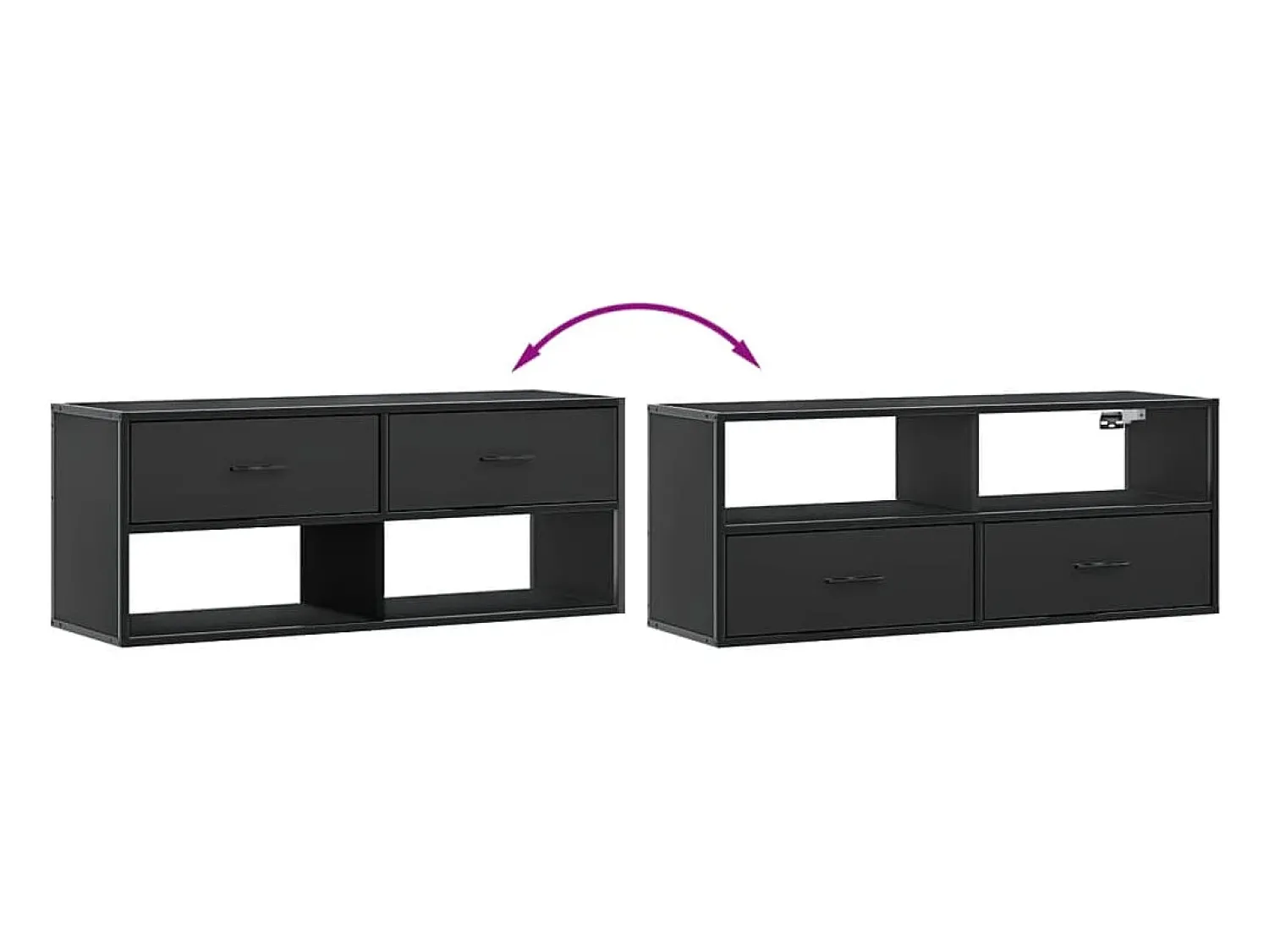 Móvel De Tv|Helloshop26 Móvel de TV multimídia prateleira de televisão televisão buffet sala de jantar sala de estar quarto 100 x 31 x 39,5 cm madeira trabalhada e metal 02_0025440 Preto
