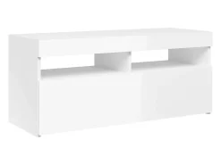 Hot Helloshop26 Móvel de TV multimídia Prateleira de TV televisão buffet sala de jantar sala de estar quarto com luzes LED brilhantes 90 x 35 x 40 cm 02_0026660 Branco