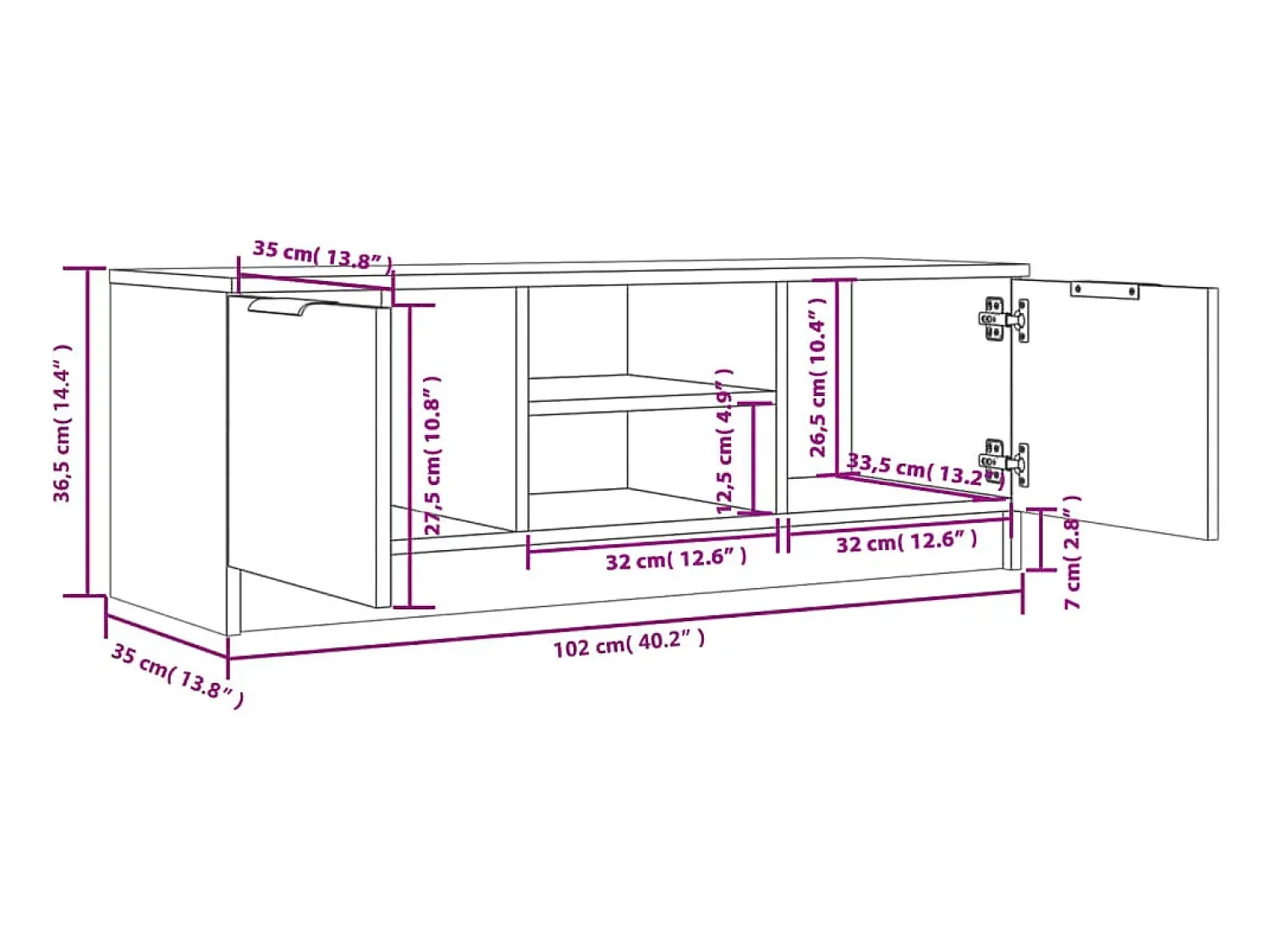 Outlet Helloshop26 Móvel de TV multimídia prateleira de televisão televisão buffet sala de jantar sala de estar quarto 102 x 35 x 36,5 cm madeira trabalhada cinza 02_0025565 Castanho