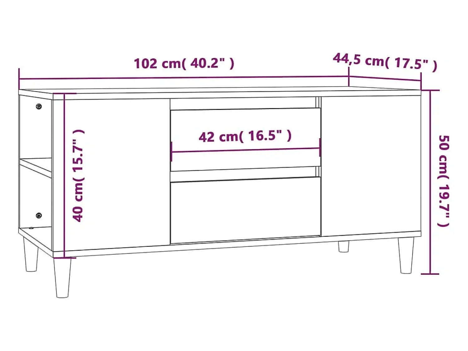 Clearance Helloshop26 Móvel de TV multimídia prateleira de televisão televisão buffet sala de jantar sala de estar quarto 102 x 44,5 x 50 cm madeira trabalhada preta 02_0025623 Preto