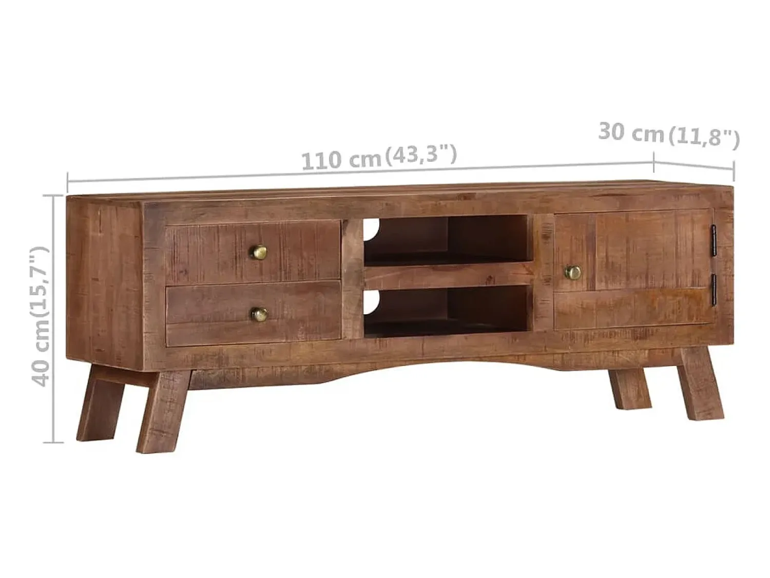 Best Helloshop26 Móvel de TV multimídia prateleira de televisão televisão buffet sala de jantar sala de estar quarto 110 x 30 x 40 cm madeira de mangueira crua marrom 02_0025717 Castanho