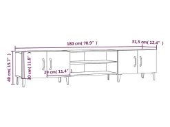 Móvel De Tv|Helloshop26 Móvel de TV multimídia prateleira de televisão televisão buffet sala de jantar sala de estar quarto 180 x 31,5 x 40 cm madeira trabalhada cinza 02_0026093 Castanho