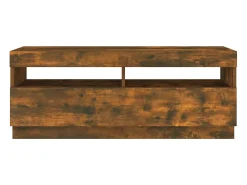 Móvel De Tv*Helloshop26 Móvel de TV multimídia prateleira de televisão televisão buffet sala de jantar sala de estar quarto com luzes LED carvalho fumê 100 x 35 x 40 cm marrom 02_0026712 Castanho