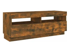 Móvel De Tv*Helloshop26 Móvel de TV multimídia prateleira de televisão televisão buffet sala de jantar sala de estar quarto com luzes LED carvalho fumê 100 x 35 x 40 cm marrom 02_0026712 Castanho