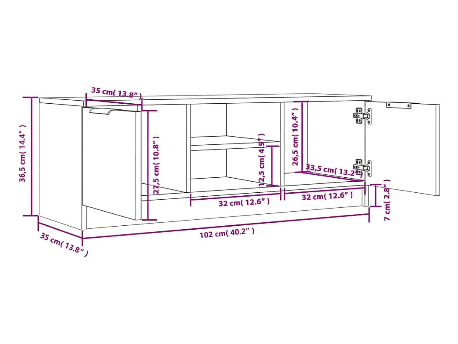 Móvel De Tv*Helloshop26 Móvel de TV multimídia prateleira de televisão televisão buffet sala de jantar sala de estar quarto sonoma 102 x 35 x 36,5 cm madeira trabalhada cinza 02_0028349 Castanho