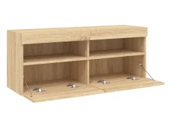 Móvel De Tv*Helloshop26 Móvel de TV multimídia prateleira de TV aparador de TV sala de jantar sala de estar quarto parede com luzes LED carvalho sonoma 100 x 30 x 40 cm marrom 02_0027999 Castanho