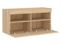 Móvel De Tv|Helloshop26 Móvel de TV multimídia prateleira de TV aparador de TV sala de jantar sala de estar quarto suspenso com luzes LED carvalho Sonoma 80 x 30 x 40 cm marrom 02_0028024 Castanho