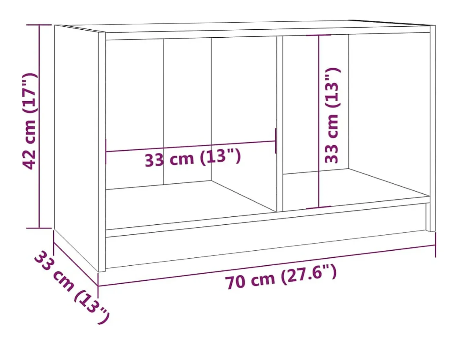 New Helloshop26 Móvel de TV multimídia prateleira de televisão televisão buffet sala de jantar sala de estar quarto 70 x 33 x 42 cm madeira maciça de pinho cinza 02_0026177 Castanho