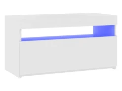 Móvel De Tv*Helloshop26 Móvel de TV multimídia Prateleira de TV televisão buffet sala de jantar sala de estar quarto com luzes LED brilhantes 75 x 35 x 40 cm 02_0026658 Branco