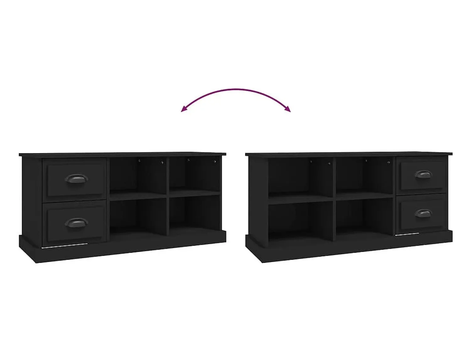 Helloshop26 Móvel de TV multimídia prateleira de televisão televisão buffet sala de jantar sala de estar quarto 102 x 35,5 x 47,5 cm madeira trabalhada preta 02_0025581^ Móvel De Tv