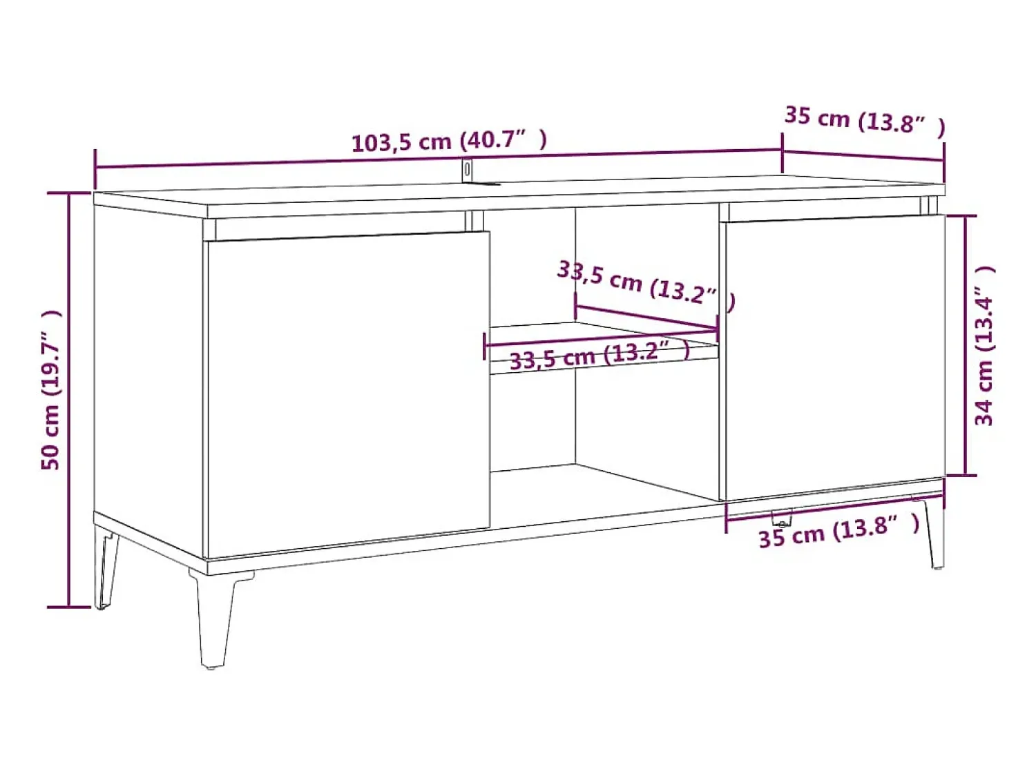 Móvel De Tv|Helloshop26 Móvel de TV multimídia prateleira de televisão televisão buffet sala de jantar sala de estar quarto com pés de metal Sonoma 103,5 x 35 x 50 cm cinza 02_0026879 Cinzento