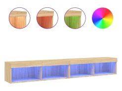 Helloshop26 Móvel de TV multimídia Prateleira de TV Aparador de TV Sala de jantar Sala de estar Quarto com luzes LED 2 peças Carvalho Sonoma 100 x 30 x 30 cm marrom 02_0028871^ Móvel De Tv