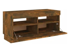 Discount Helloshop26 Móvel de TV multimídia prateleira de televisão televisão buffet sala de jantar sala de estar quarto com luzes LED carvalho fumê 80 x 35 x 40 cm marrom 02_0026747 Castanho