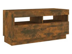 Discount Helloshop26 Móvel de TV multimídia prateleira de televisão televisão buffet sala de jantar sala de estar quarto com luzes LED carvalho fumê 80 x 35 x 40 cm marrom 02_0026747 Castanho