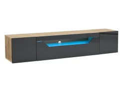 Móvel De Tv|ModernLuxe Móvel de TV mural 180x37x36cm - com 2 portas - com iluminação LED - para televisor de 75" - e natural Preto