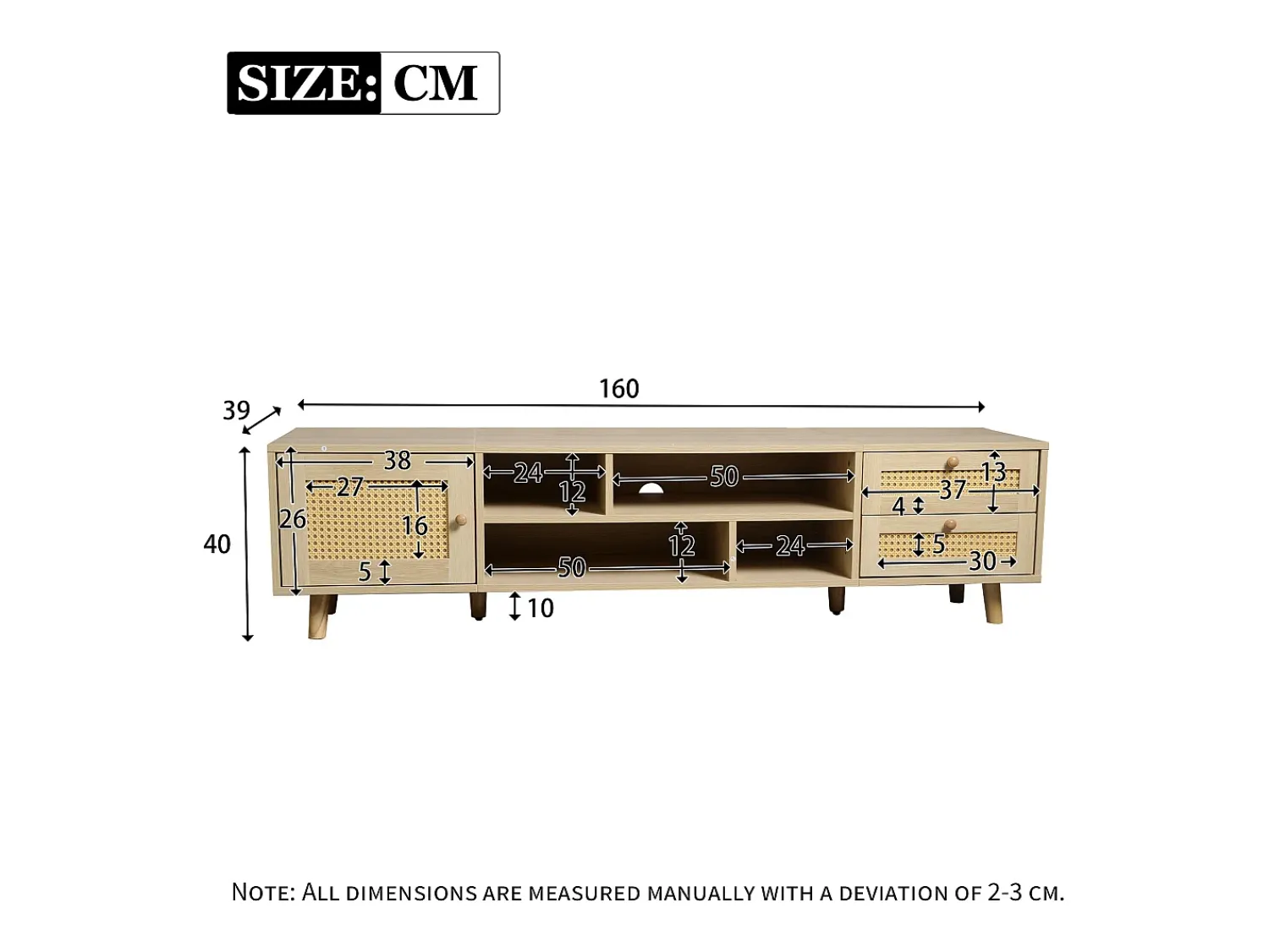 Móvel De Tv|Merax Móvel de TV, Móvel de TV de 160 cm com 2 gavetas, 1 porta e 4 compartimentos, Para TVs até 70", Carvalho Natural claro