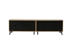 Hauss Spole Móvel de TV natural e preto com 4 portas, tampo em madeira 180x40x50cm^ Móvel De Tv