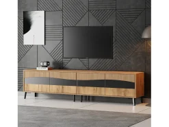 Hauss Spole Móvel de TV natural e preto com 4 portas, tampo em madeira 180x40x50cm^ Móvel De Tv