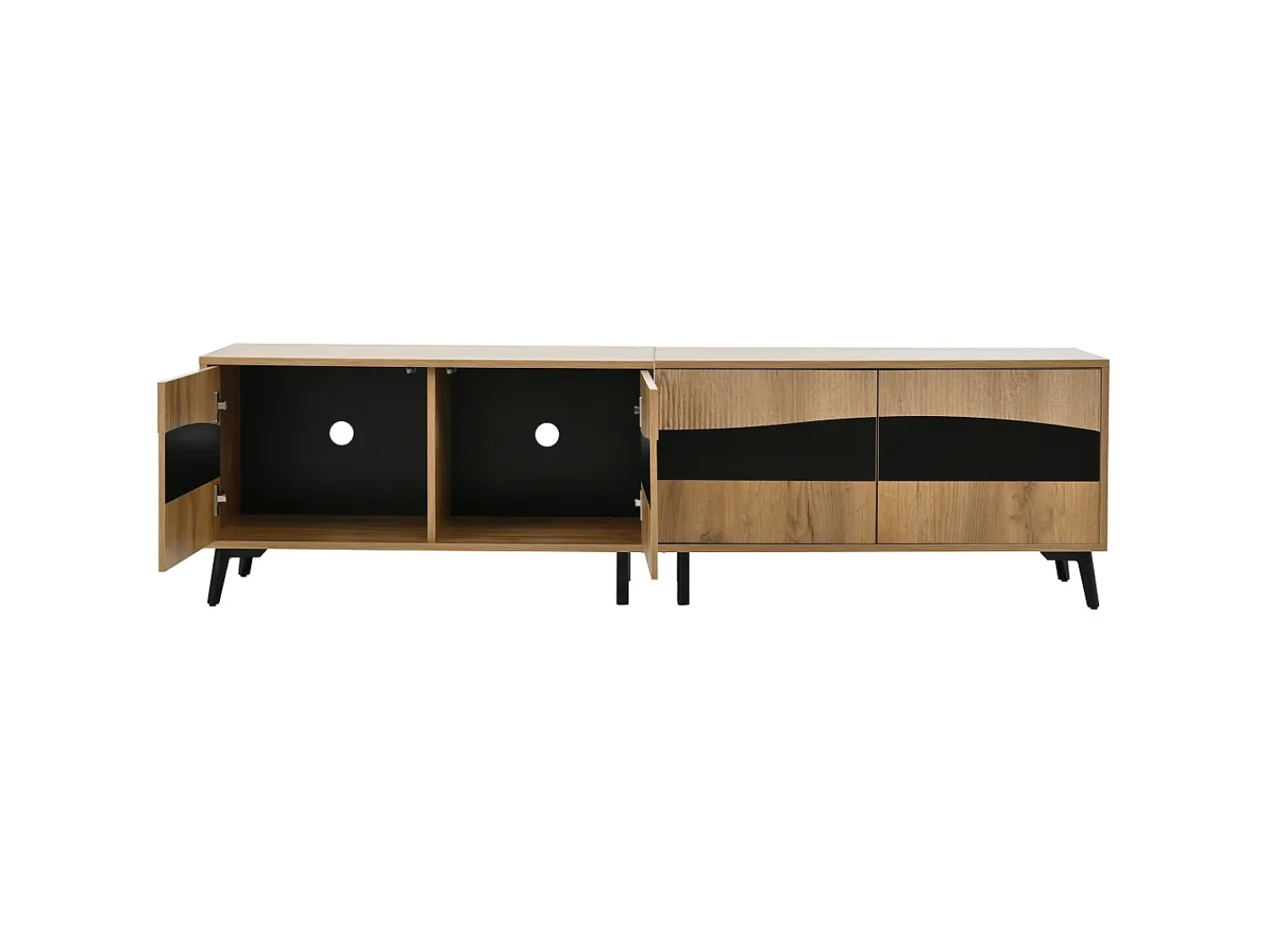 Hauss Spole Móvel de TV natural e preto com 4 portas, tampo em madeira 180x40x50cm^ Móvel De Tv
