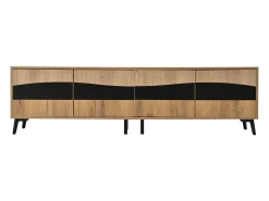 Hauss Spole Móvel de TV natural e preto com 4 portas, tampo em madeira 180x40x50cm^ Móvel De Tv