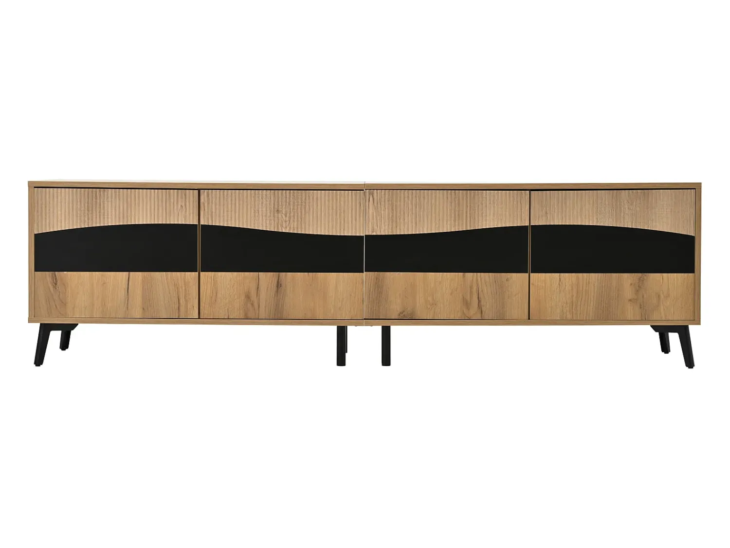 Hauss Spole Móvel de TV natural e preto com 4 portas, tampo em madeira 180x40x50cm^ Móvel De Tv