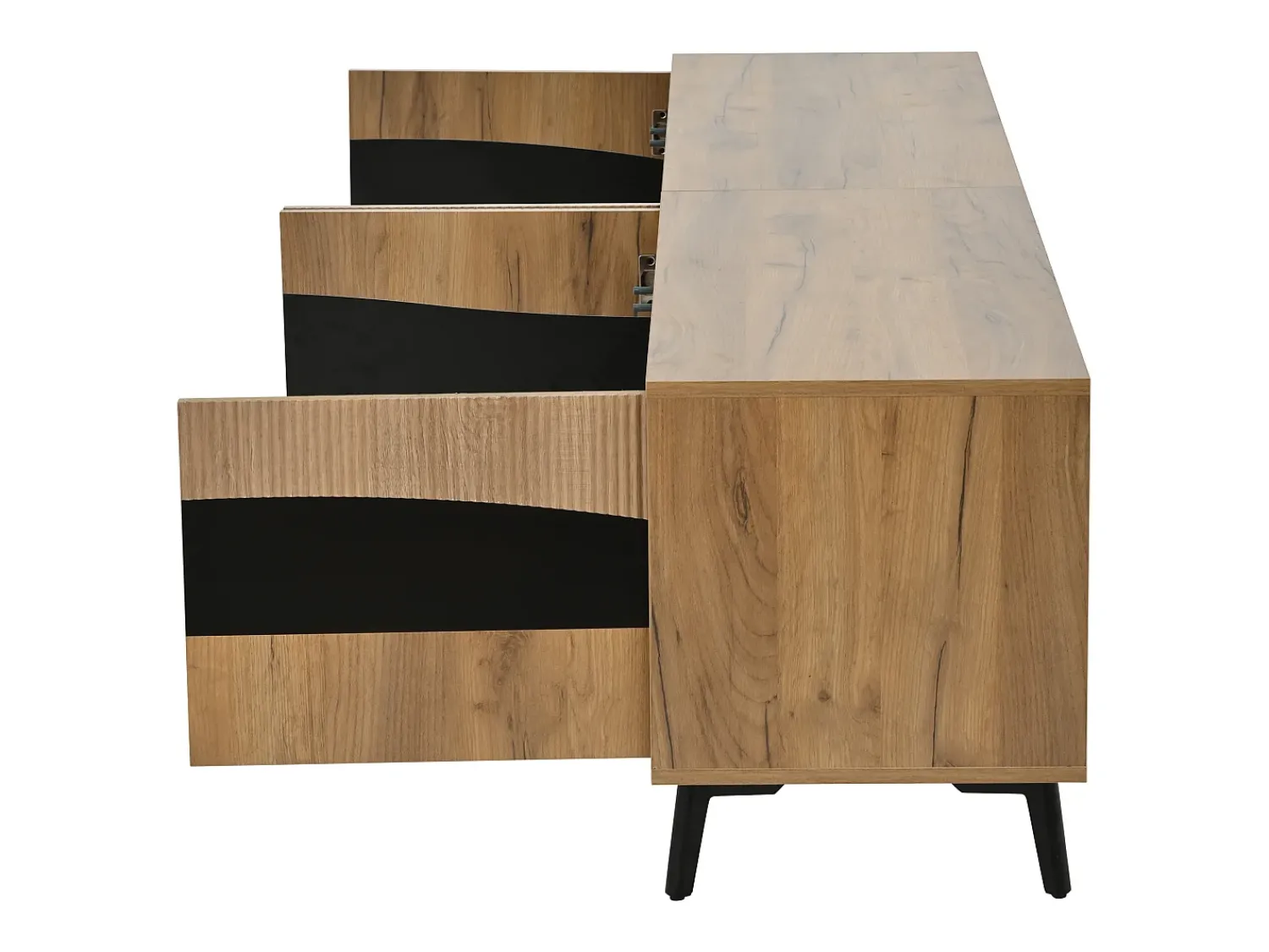 Hauss Spole Móvel de TV natural e preto com 4 portas, tampo em madeira 180x40x50cm^ Móvel De Tv