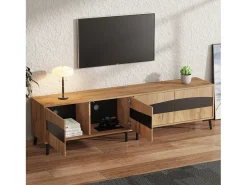 Hauss Spole Móvel de TV natural e preto com 4 portas, tampo em madeira 180x40x50cm^ Móvel De Tv