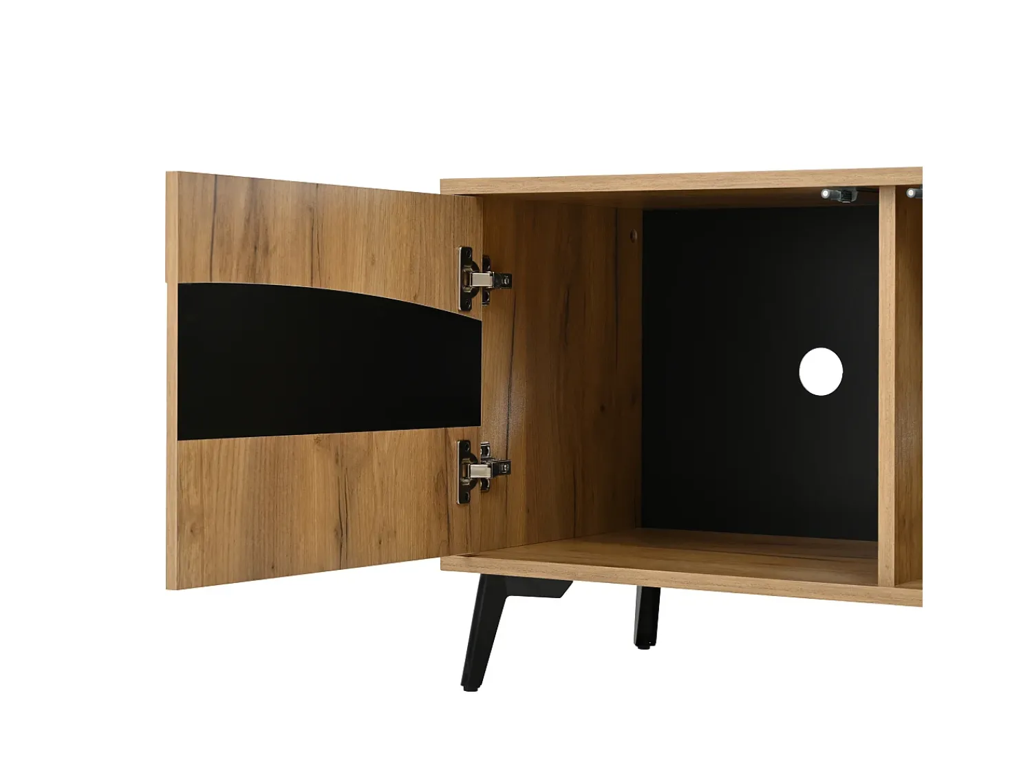 Hauss Spole Móvel de TV natural e preto com 4 portas, tampo em madeira 180x40x50cm^ Móvel De Tv