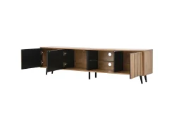 Hauss Spole Móvel de TV natural e preto com 3 portas e 1 divisória em vidro, design com textura de madeira 175x31,5x45cm^ Móvel De Tv