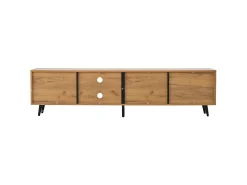 Hauss Spole Móvel de TV natural e preto com 3 portas e 1 divisória em vidro, design com textura de madeira 175x31,5x45cm^ Móvel De Tv