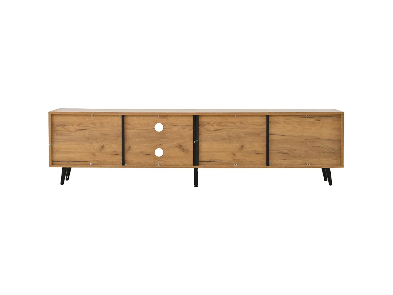 Hauss Spole Móvel de TV natural e preto com 3 portas e 1 divisória em vidro, design com textura de madeira 175x31,5x45cm^ Móvel De Tv