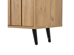 Hauss Spole Móvel de TV natural e preto com 3 portas e 1 divisória em vidro, design com textura de madeira 175x31,5x45cm^ Móvel De Tv