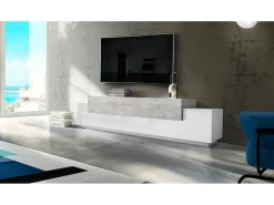 Dmora Móvel de TV Nico, Aparador baixo de sala, Base de móvel de televisão, 100% Fabricado na Itália, 240x45h52 cm, brilhante e concreto^ Móvel De Tv