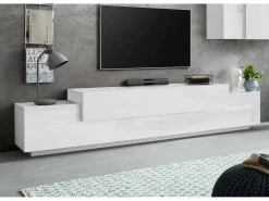 Móvel De Tv*Dmora Móvel de TV Nico, aparador baixo da sala, base de móvel de TV, 100% Fabricado na Itália, 240x45h52 cm, brilhante Branco