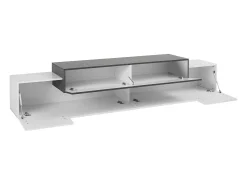 Móvel De Tv*Dmora Móvel de TV Nico, Aparador baixo da sala, Base de móvel de televisão, 100% Fabricado na Itália, 240x45h52 cm, brilhante e ardósia Branco