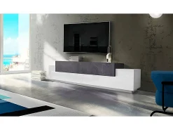 Móvel De Tv*Dmora Móvel de TV Nico, Aparador baixo da sala, Base de móvel de televisão, 100% Fabricado na Itália, 240x45h52 cm, brilhante e ardósia Branco