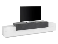 Móvel De Tv*Dmora Móvel de TV Nico, Aparador baixo da sala, Base de móvel de televisão, 100% Fabricado na Itália, 240x45h52 cm, brilhante e ardósia Branco