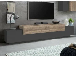 Dmora Móvel de TV Nico, aparador baixo da sala, base de móvel de TV, 100% Fabricado na Itália, 240x45h52 cm, Antracite e Bordo^ Móvel De Tv