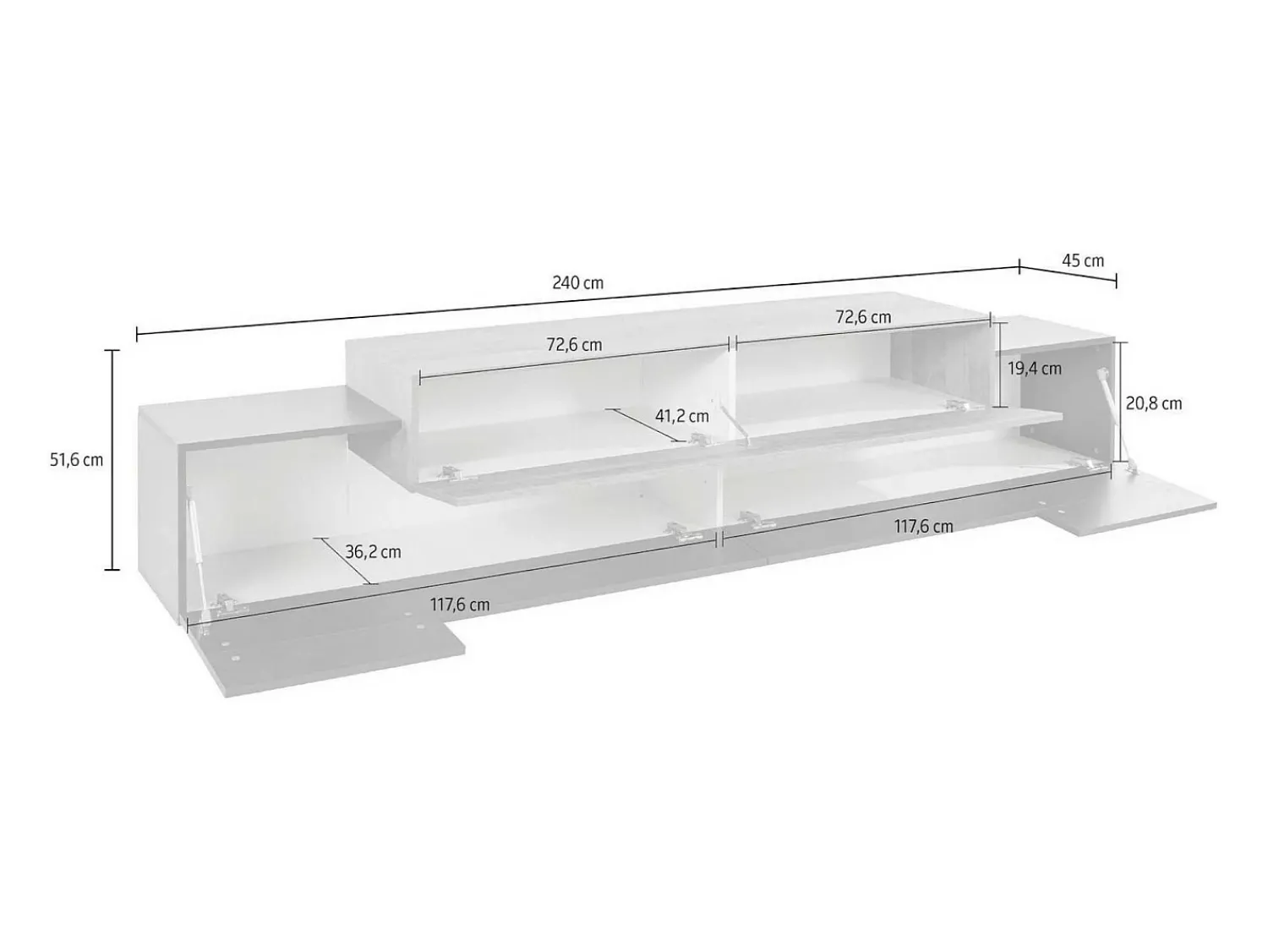 Dmora Móvel de TV Nico, aparador baixo da sala, base de móvel de TV, 100% Fabricado na Itália, 240x45h52 cm, Antracite e Bordo^ Móvel De Tv