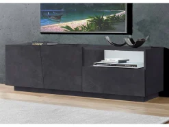 Outlet Dmora Móvel de TV Nino, Aparador baixo de sala com 2 portas, Base de móvel de televisão, 100% Fabricado em Itália, 150x43h46 cm, Ardósia Cinzento