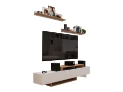 Online Móvel de TV Opole para sala de estar com 2 portas sanfonadas, carvalho e claro, 180 cm Branco