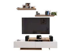 Online Móvel de TV Opole para sala de estar com 2 portas sanfonadas, carvalho e claro, 180 cm Branco