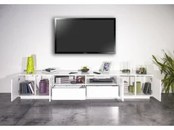 Móvel De Tv*Dmora Móvel de TV Orazio, aparador baixo da sala, base de móvel de TV, 100% Fabricado na Itália, 260x41h46 cm, brilhante Branco