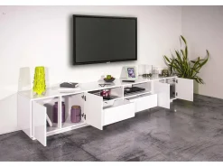 Móvel De Tv*Dmora Móvel de TV Orazio, aparador baixo da sala, base de móvel de TV, 100% Fabricado na Itália, 260x41h46 cm, brilhante Branco