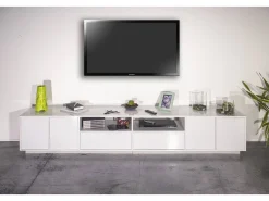 Móvel De Tv*Dmora Móvel de TV Orazio, aparador baixo da sala, base de móvel de TV, 100% Fabricado na Itália, 260x41h46 cm, brilhante Branco