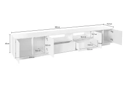 Móvel De Tv*Dmora Móvel de TV Orazio, aparador baixo da sala, base de móvel de TV, 100% Fabricado na Itália, 260x41h46 cm, brilhante Branco