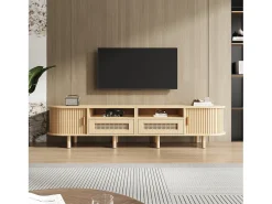 Móvel De Tv*Merax Móvel de TV oval com 2 gavetas de vime + 2 portas de correr - 170 x 40 x 40 cm - MDF + metal - natural Natural claro